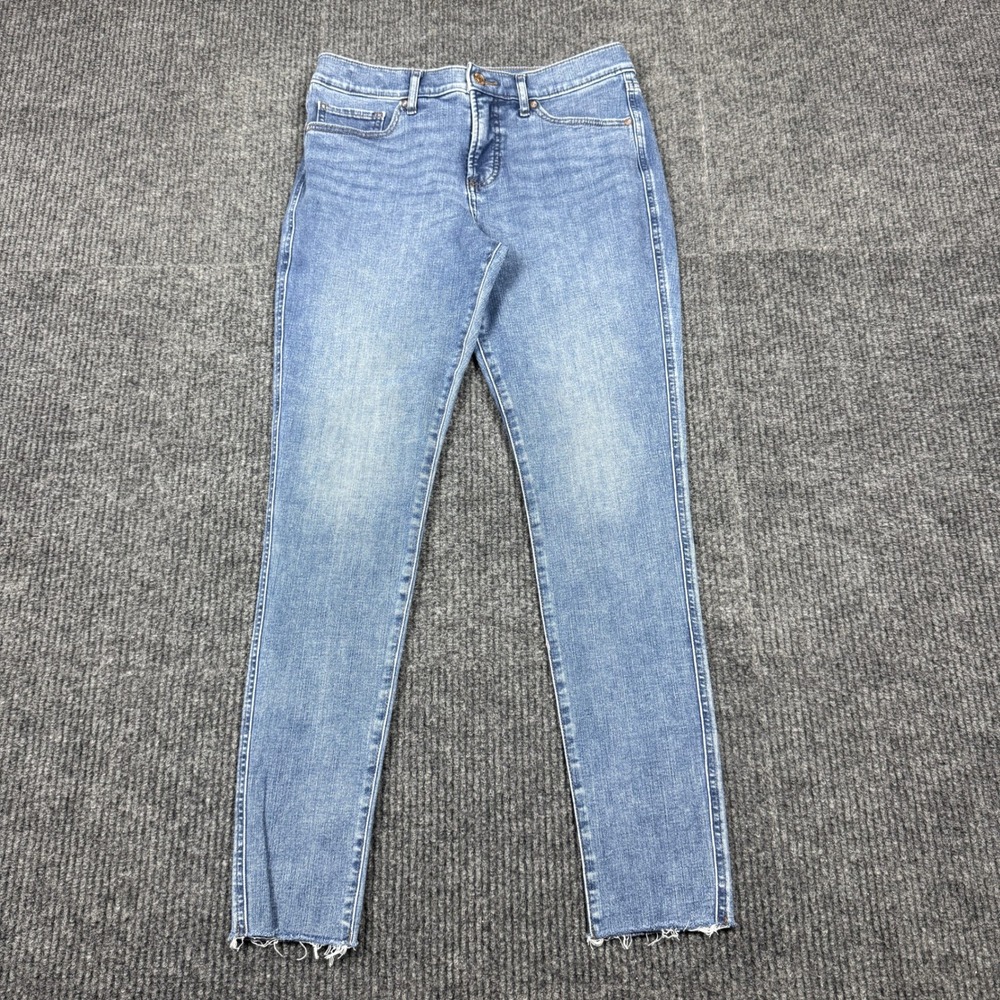 Express Skinny Mid Rise Hyper Stretch Jeans Blue Raw Hem Size 8L 007192947
